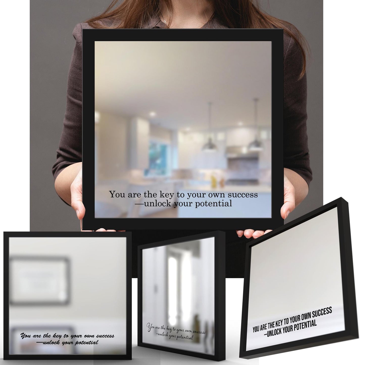 Unlock Your Potential – Elegant Framed Laser Engraved Mirror. Part of the Motivational Collection of Success Quotes