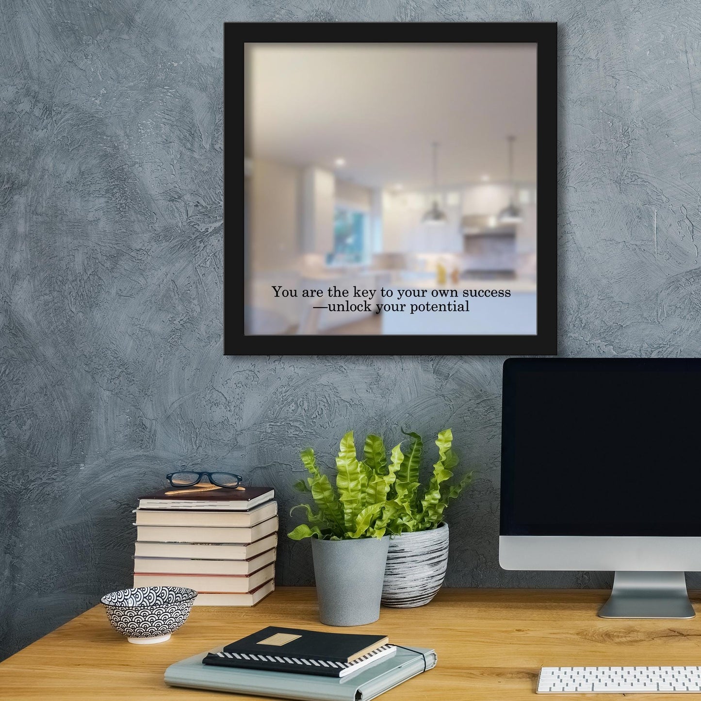 Unlock Your Potential – Elegant Framed Laser Engraved Mirror. Part of the Motivational Collection of Success Quotes