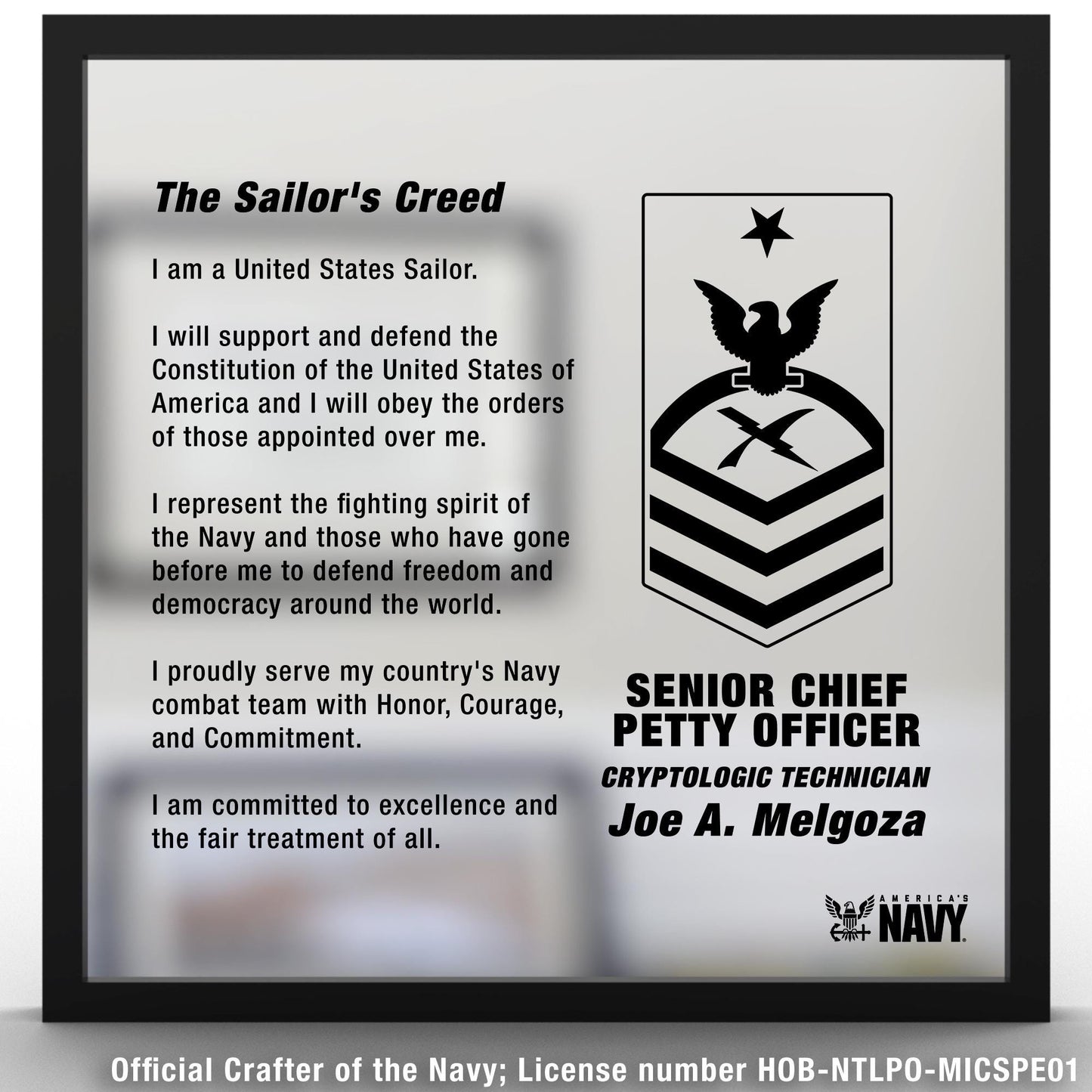 US Navy Sailor's Creed Personalized- Laser Engraved Mirror Plaque