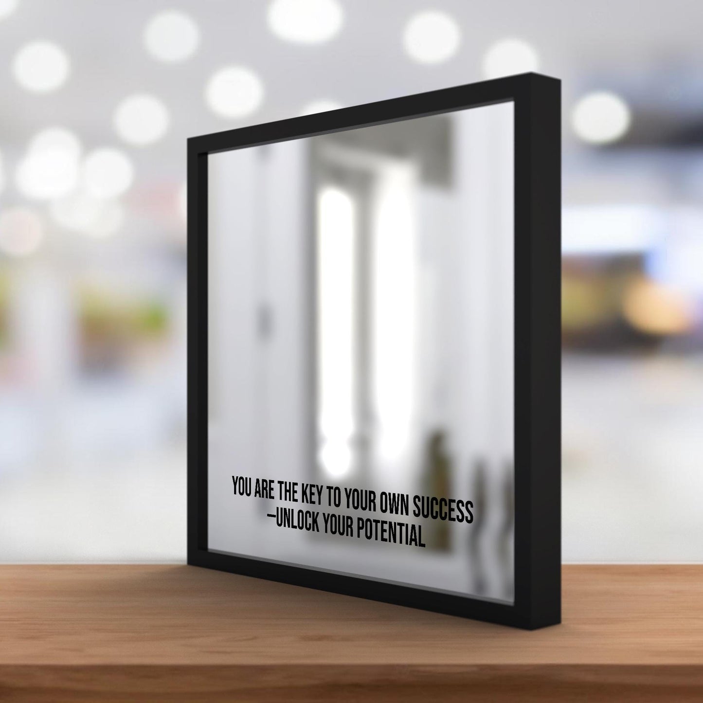 Unlock Your Potential – Elegant Framed Laser Engraved Mirror. Part of the Motivational Collection of Success Quotes