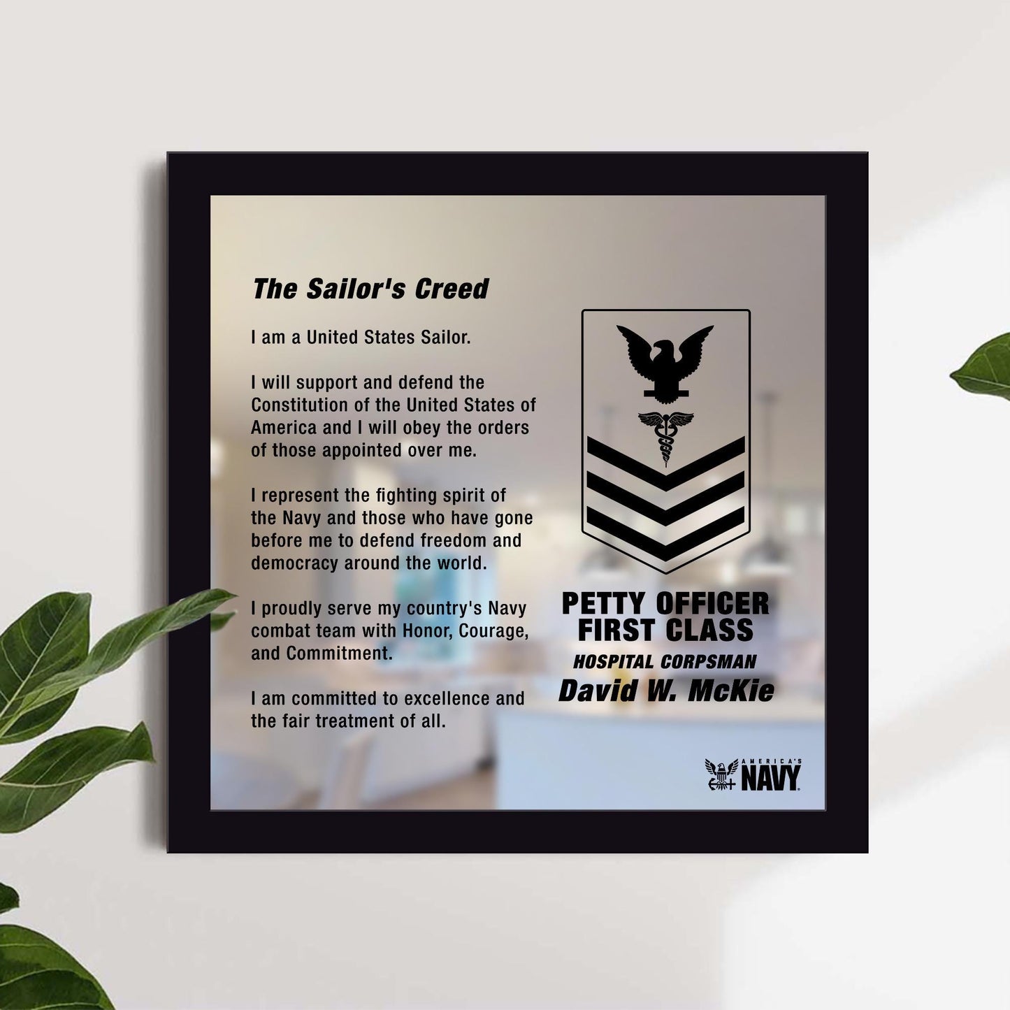 US Navy Sailor's Creed Personalized- Laser Engraved Mirror Plaque