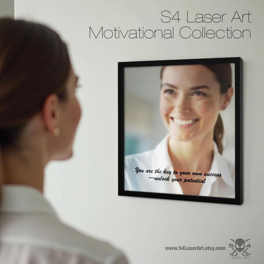 Unlock Your Potential – Elegant Framed Laser Engraved Mirror. Part of the Motivational Collection of Success Quotes